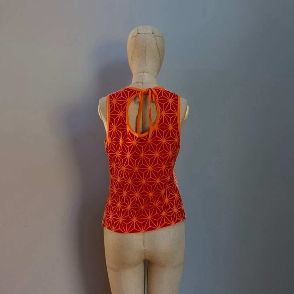 itsus Vintage Orange Red Patterned Folding Fan Tank Top Med - Deadstock - Picture 3 of 9